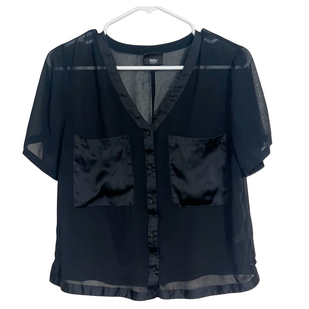 Mossimo Supply Co. Woman’s Sheer Black Short Sleeve Button Down Blouse